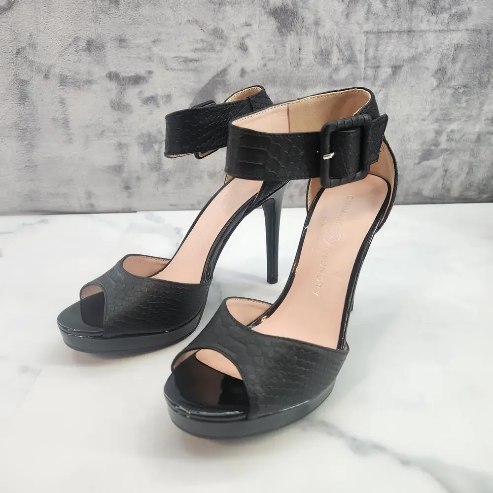 NIB Chinese Laundry Z-Faire Snake Print Black Open Toe 4